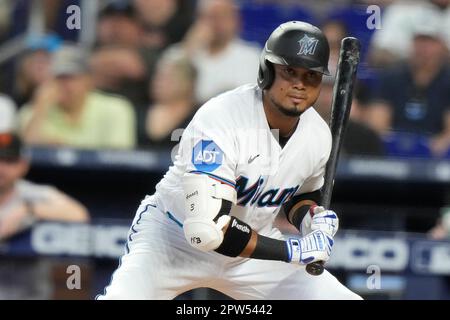 Miami Marlins Luis Arraez (3) with first base coach Jon Jay (11) during a  spring training baseball game against the Boston Red Sox on March 5, 2023  at JetBlue Park in Fort Myers, Florida. (Mike Janes/Four Seam Images via AP  Stock Photo - Alamy