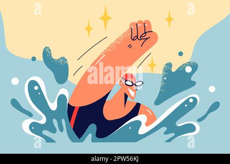 Happy swimmer excited with results in contest Stock Vector