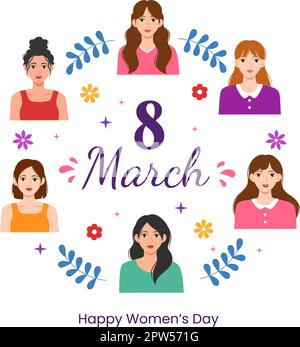 International Women's Day on March 8 Illustration to Celebrate the Achievements of Women in Flat Cartoon Hand Drawn Landing Page Templates Stock Vector