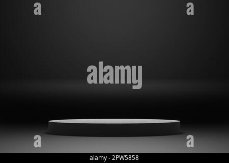 Realistic 3d rendering total black platform for product display. Stock Photo