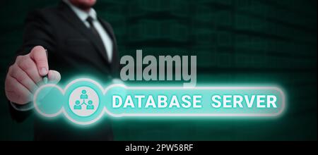 Hand writing sign Database Server, Business approach uses a database application that provides database services Stock Photo