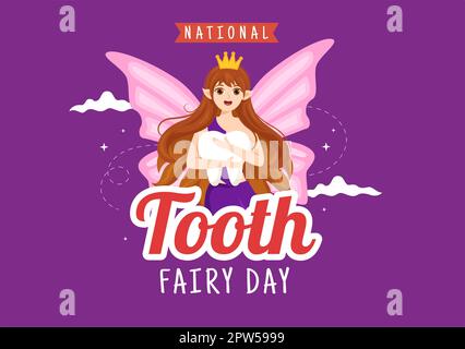 National Tooth Fairy Day with Little Girl to Help Kids for Dental Treatment Fit as a Poster in Flat Cartoon Hand Drawn Template Illustration Stock Photo