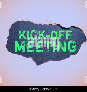 Handwriting text Kick Off Meeting, Business concept first meeting with the project team and the client Stock Photo
