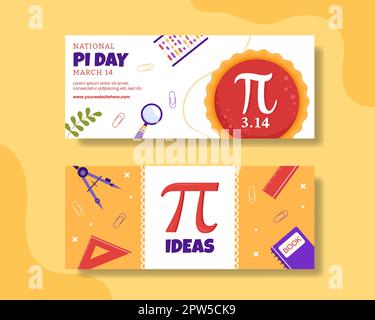 World Pi Day Horizontal Banner with Mathematical Constants or Baked Sweet Pie Flat Cartoon Hand Drawn Templates Illustration Stock Vector