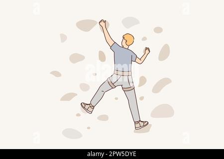 Man climbs on a climbing wall in a climbing gym isolated Stock Vector