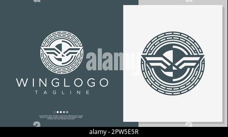 Complex lines wing logo design template. Wings logo design branding vector. Stock Vector