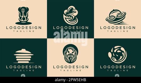 Collection of chef logo design branding. Vegan cooking logo vector set. Stock Vector