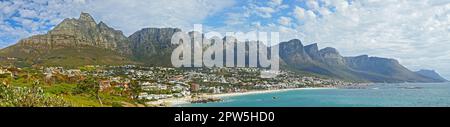 Twelve Apostle mountains in Cape Town, South Africa. A view of the Twelve Apostles from across the beach Stock Photo