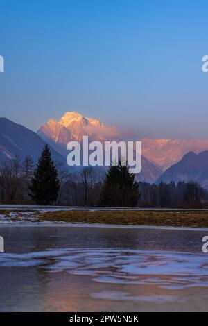 Winter landscape near village Bovec, Triglavski national park, Slovenia Stock Photo