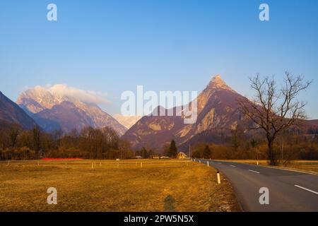 Winter landscape near village Bovec, Triglavski national park, Slovenia Stock Photo