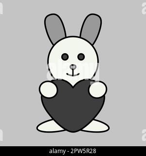 Cute plush rabbit with heart vector icon Stock Vector