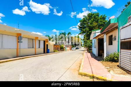 Small village with streets houses churches and public places in Kantunilkin Lazaro Cardenas in Quintana Roo Mexico. Stock Photo