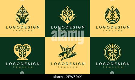 Collection of pharmacy logo design template. Set of healthcare logo vector. Stock Vector