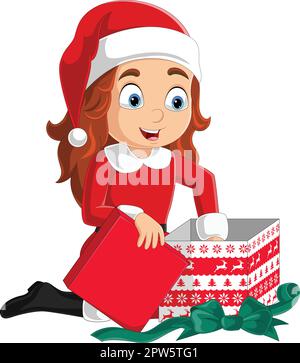 Cartoon little girl opening present box Stock Vector