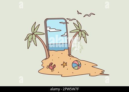 Creative summer beach on smartphone Stock Vector