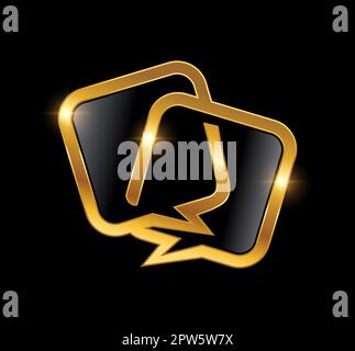 Golden Double Bubble Chat Logo Vector Icon Stock Vector