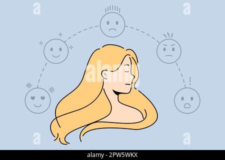 Woman surrounded with different emojis Stock Vector