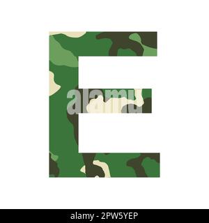 English alphabet letter E, khaki style isolated on white background - Vector illustration Stock Photo