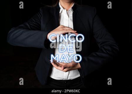 Sign displaying Cinco De Mayo, Word for Mexican-American celebration held on May 5 Stock Photo