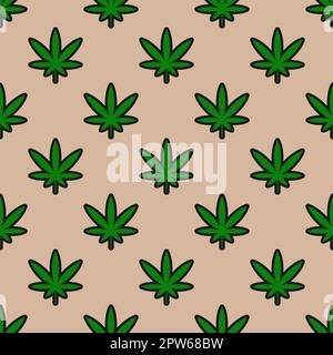 Seamless pattern with cannabis on beige background Stock Vector