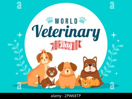 World Veterinary Day on April 29 Illustration with Doctor and Cute Animals Dogs or Cats in Flat Cartoon Hand Drawn for Landing Page Templates Stock Vector