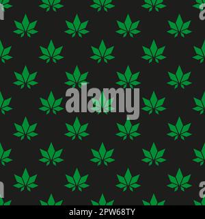 Black seamless pattern with green cannabis leaves Stock Vector