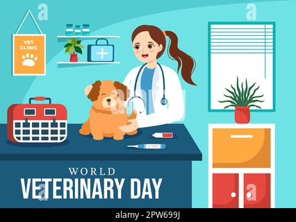 World Veterinary Day on April 29 Illustration with Doctor and Cute Animals Dogs or Cats in Flat Cartoon Hand Drawn for Landing Page Templates Stock Vector