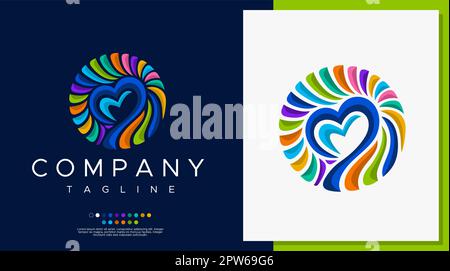 Circle heart logo design template. Colorful heart logo design. Stock Vector