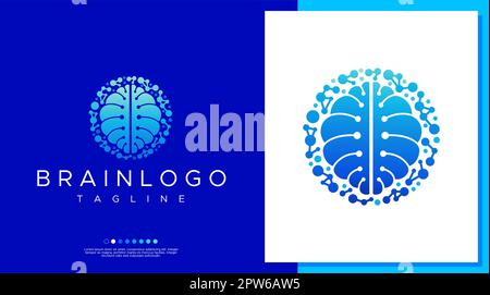 Network brain logo design vector. Modern brain logo design template. Stock Vector