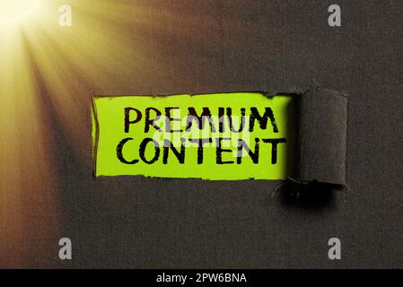 Writing displaying text Premium Content, Conceptual photo higher quality or more desirable than free content Stock Photo