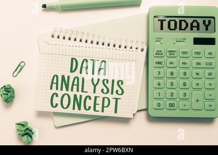 Handwriting text Data Analysis Concept, Concept meaning evaluating data using analytical and logical reasoning Stock Photo