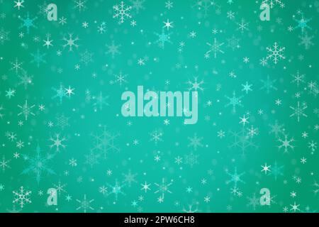 Abstract teal blue Christmas holiday winter background of falling snow bokeh and snowflakes Stock Photo