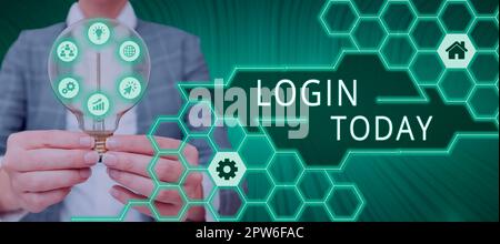 Writing displaying text Login, Word for Entering website Blog using username and password Registration Stock Photo