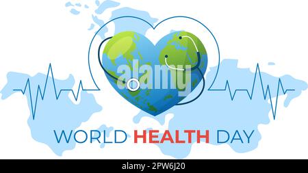 World Health Day on April 7th Illustration with Earth and HealthCare for Web Banner or Landing Page in Flat Cartoon Hand Drawn Templates Stock Vector