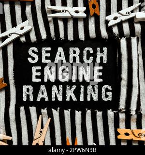 Hand writing sign Search Engine Ranking, Conceptual photo Rank at which site appears in the search engine query Stock Photo