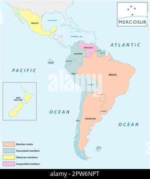 Map of the international economic organization in Latin America Mercosur Stock Vector