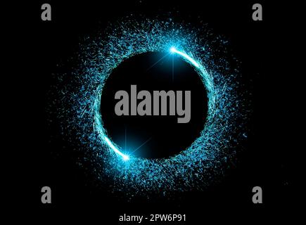 circle light frame blue on black background Stock Photo