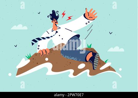 Stressed businessman on island in open sea Stock Vector