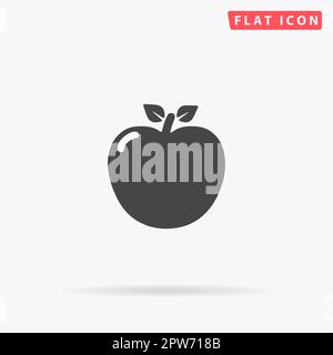 Apple. Simple flat black symbol with shadow on white background. Vector illustration pictogram Stock Vector