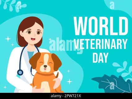 World Veterinary Day on April 29 Illustration with Doctor and Cute Animals Dogs or Cats in Flat Cartoon Hand Drawn for Landing Page Templates Stock Vector