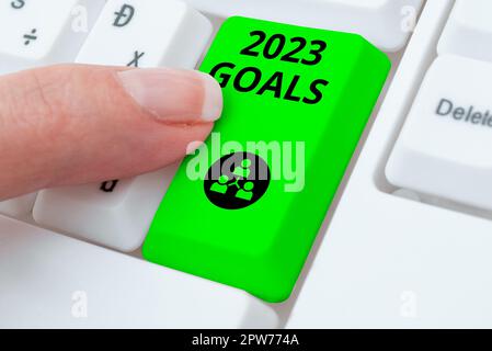 Conceptual caption 2023 Goals, Internet Concept A plan to do for something new and better for the coming year Stock Photo