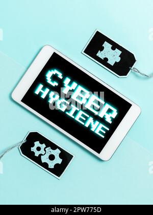 Writing displaying text Cyber Hygiene, Internet Concept steps that computer users take to improve their cyber security Stock Photo