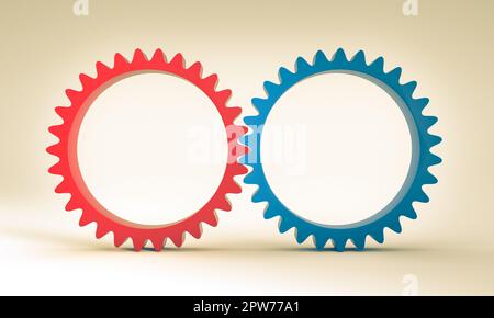 red and blue gears on a neutral background. 3d render Stock Photo