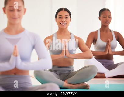 Beautiful Woman Practicing Anjali Mudra Pose