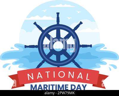 World Maritime Day Illustration with Sea and Ship for Web Banner or Landing Page in Flat Blue Nautical Celebration Cartoon Hand Drawn Templates Stock Vector