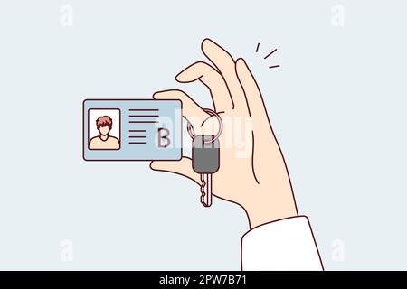 Category B car license with photo and truck ignition key in persons hand. Vector image Stock Vector