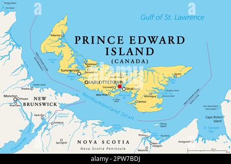 Prince Edward Island, Maritime province of Canada, political map Stock Vector