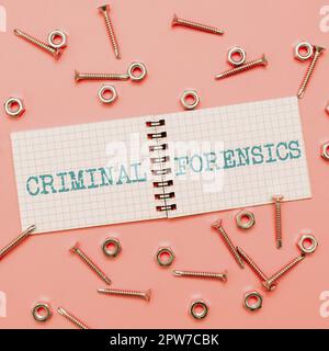 Text caption presenting Criminal Forensics, Internet Concept Federal Offense actions Illegal Activities punishable by Law Stock Photo