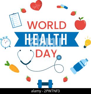 World Health Day on April 7th Illustration with Earth and HealthCare for Web Banner or Landing Page in Flat Cartoon Hand Drawn Templates Stock Vector