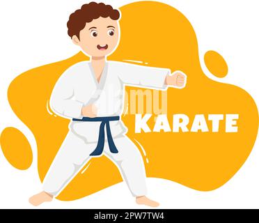 Kids Doing Some Basic Karate Martial Arts Moves, Fighting Pose and Wearing Kimono in Cartoon Hand Drawn for Landing Page Templates Illustration Stock Vector